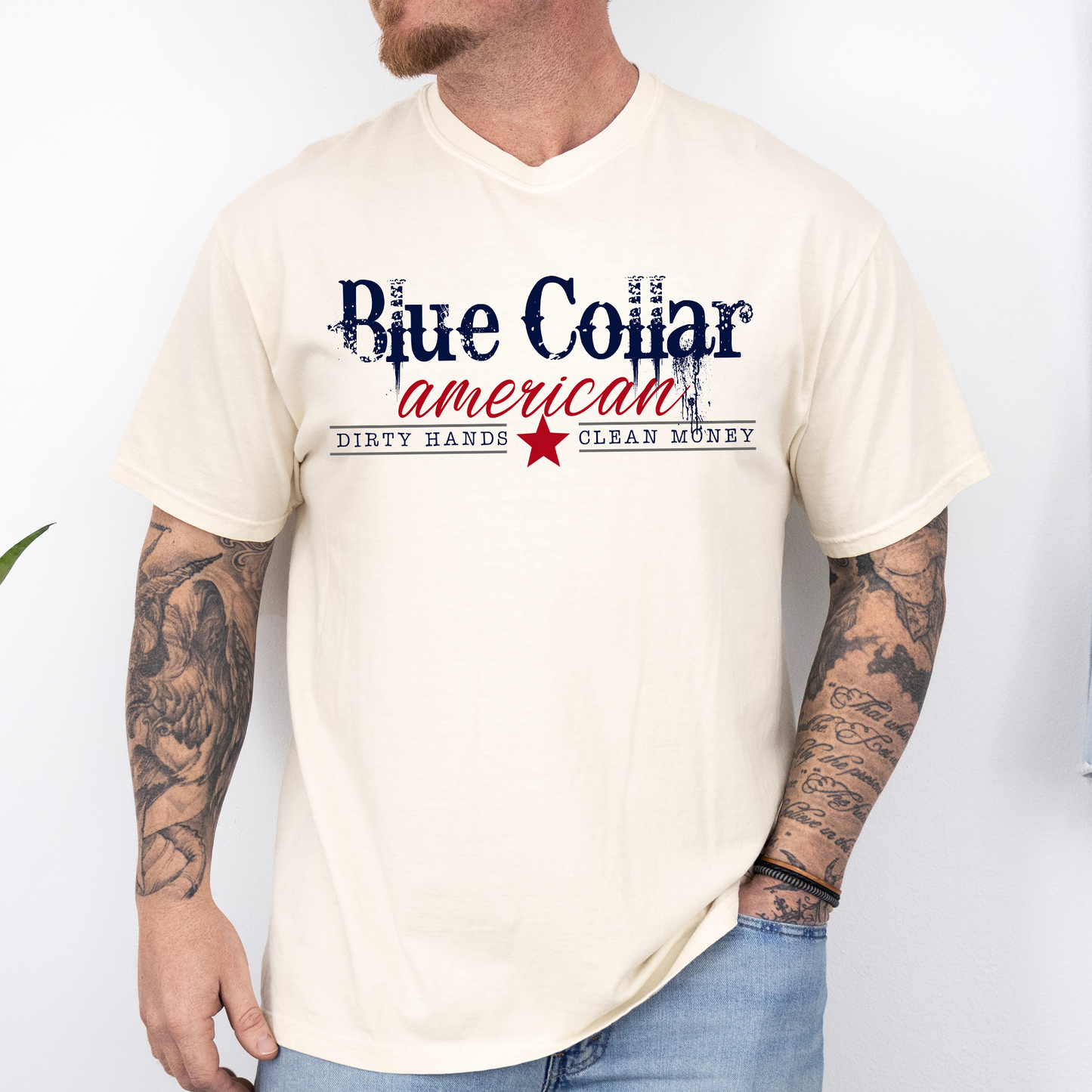 Blue Collar American Dad, Father's Day Husband Gift T-Shirt
