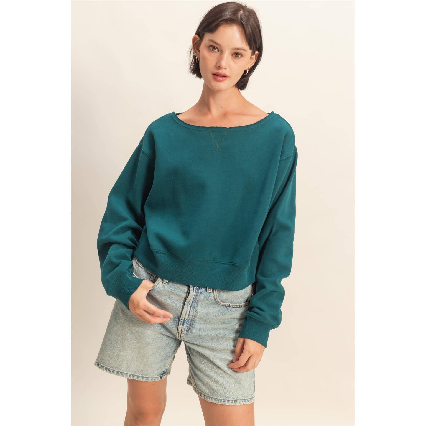Boatneck Long Sleeve Pullover Sweatshirt