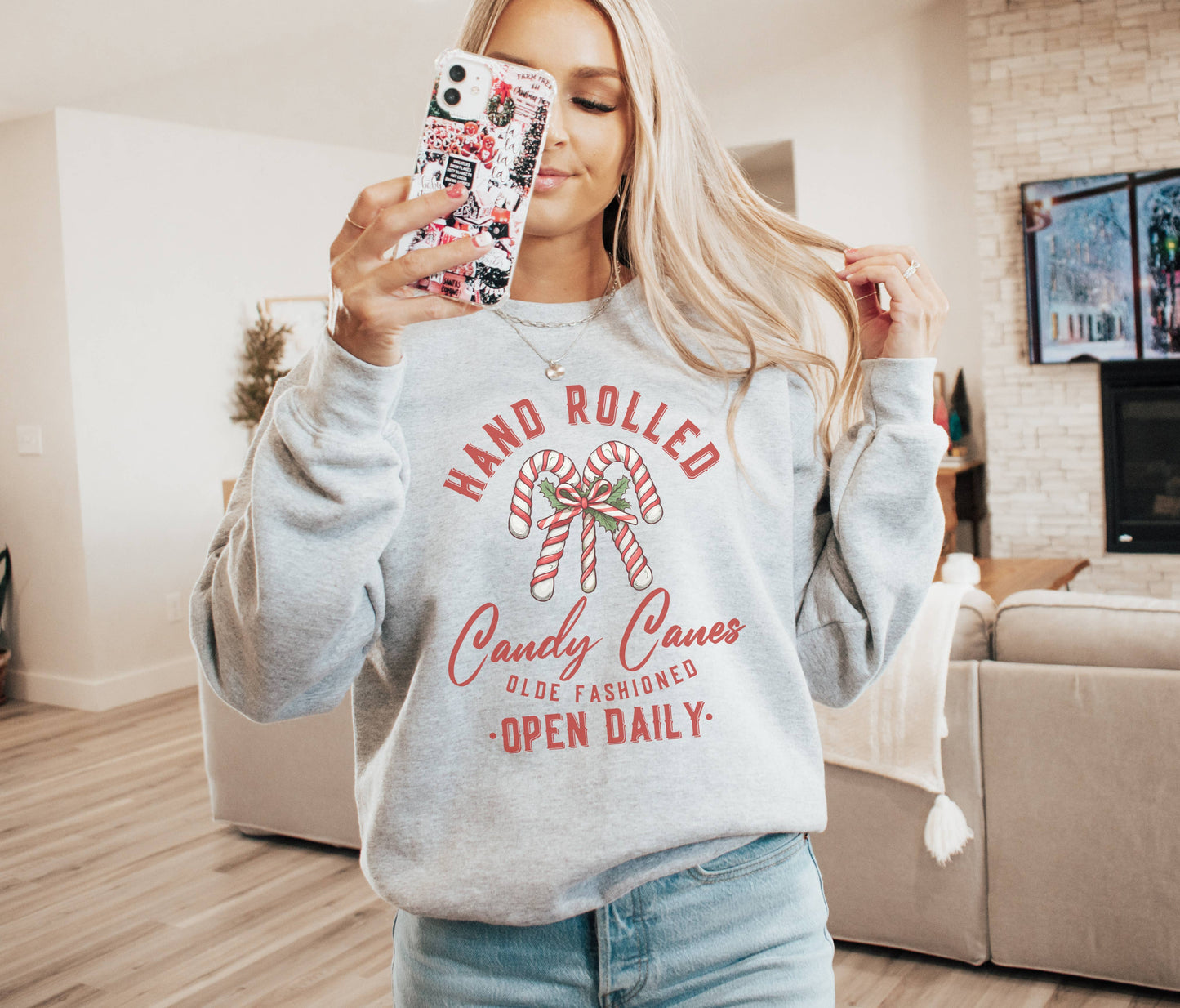 Hand Rolled Candy Canes Crew Neck Sweatshirt | Trending