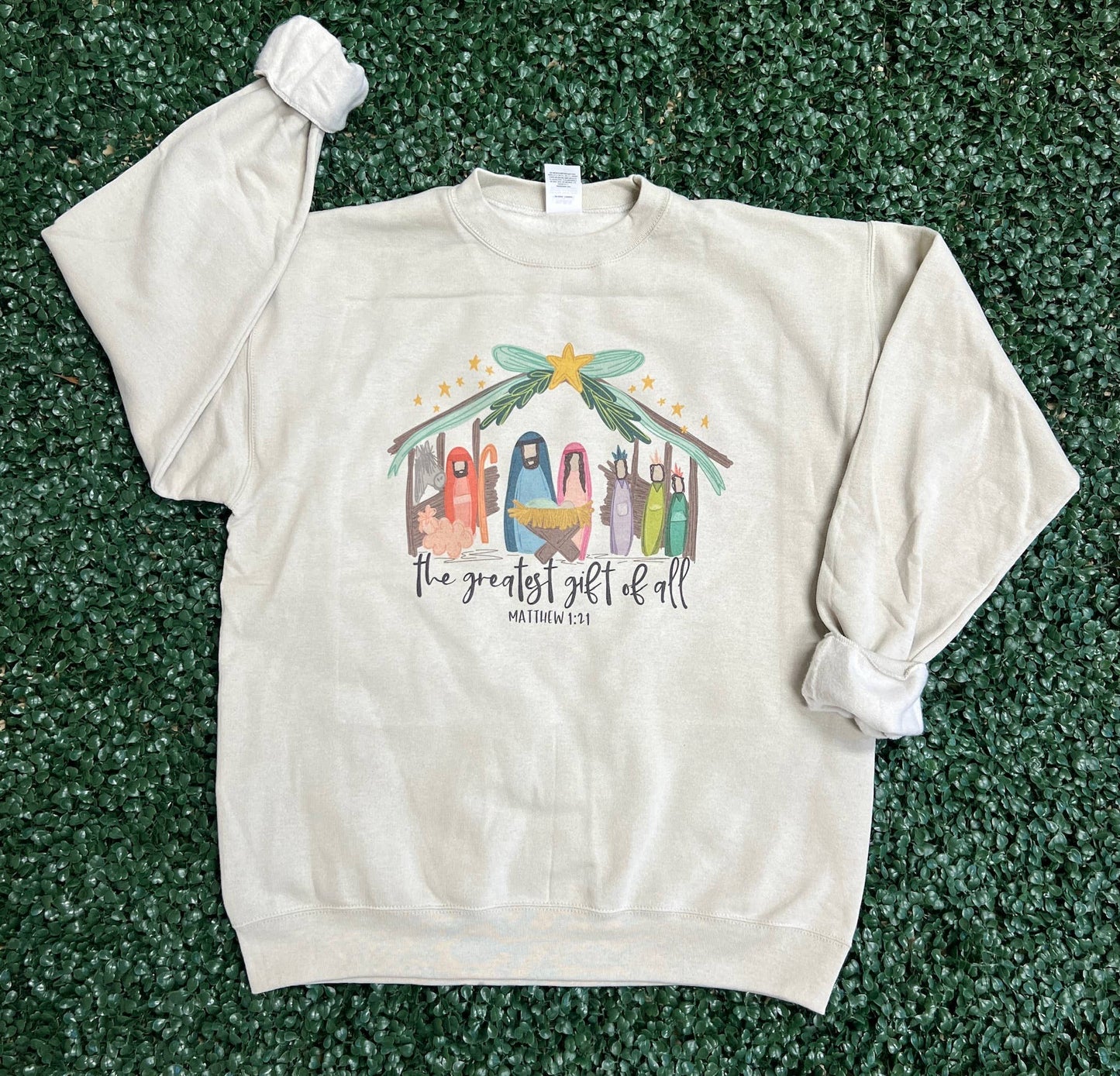 Greatest Gift of All Nativity Sweatshirt On Sand