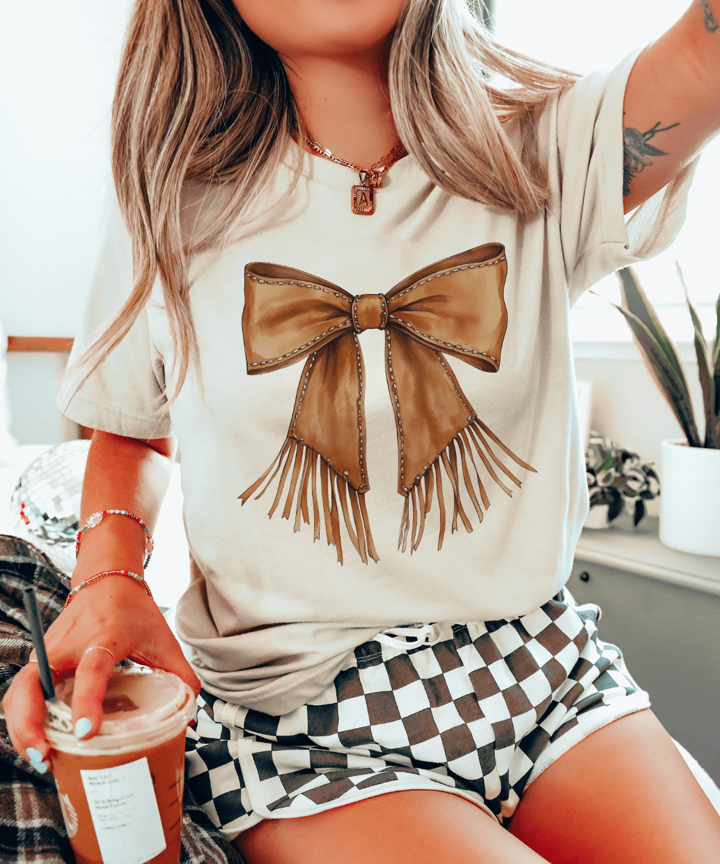 Western Cowgirl Bow - Cream Tee