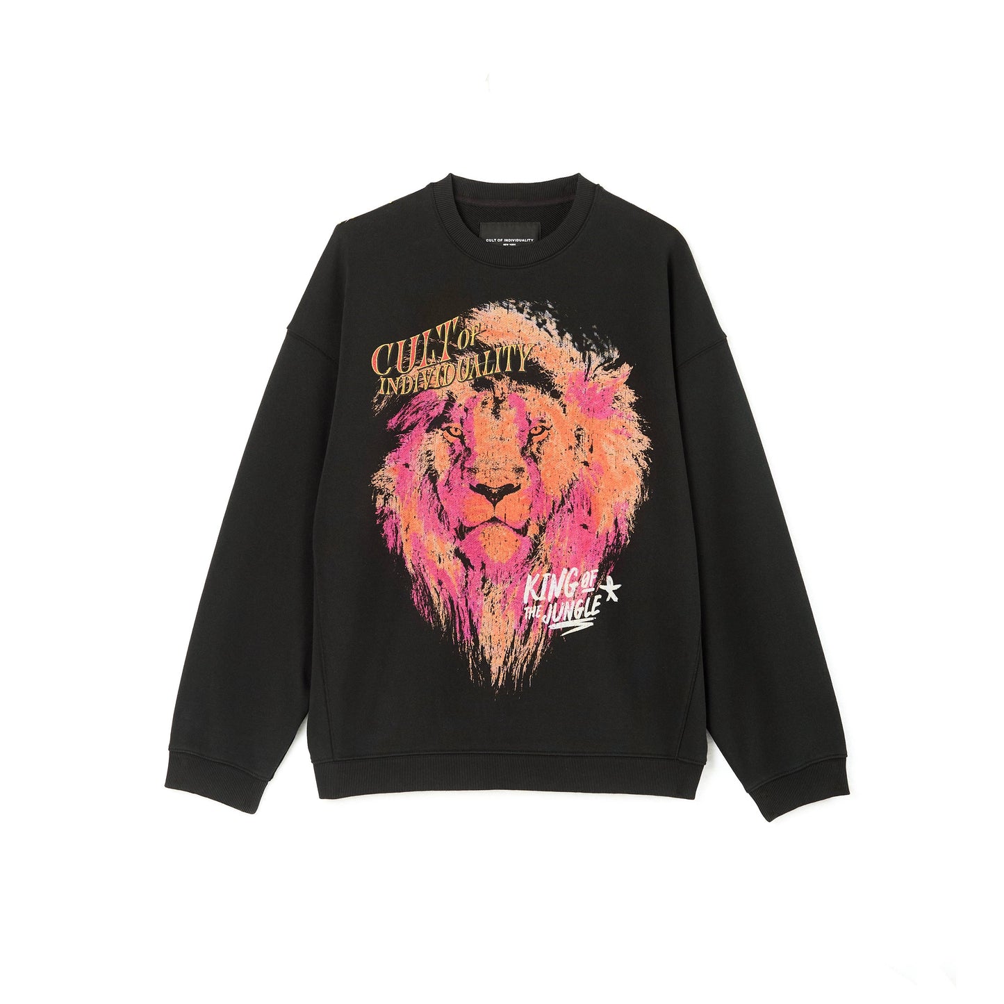 Crew Neck Fleece Sweater "King of the Jungle" in Black