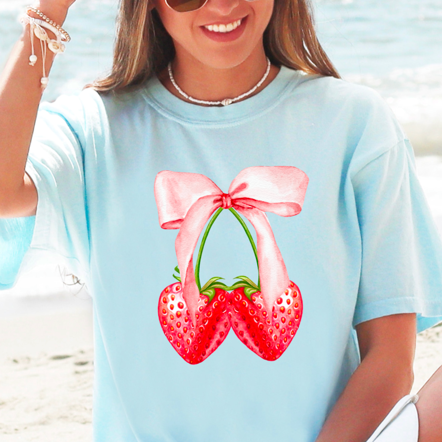 Coquette Bow Strawberries Preppy Comfort Color Graphic Tee