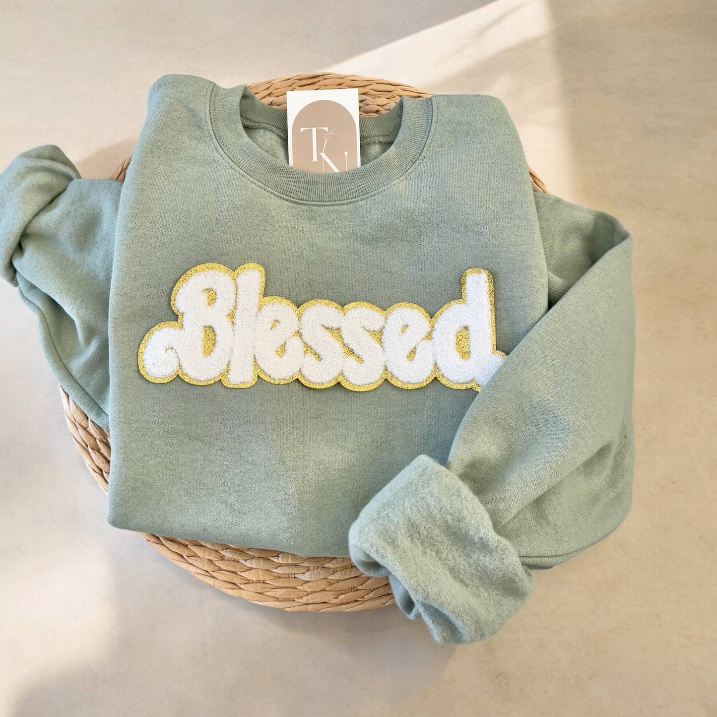 Chenille Blessed Crewneck Sweatshirt, Christian Sweaters