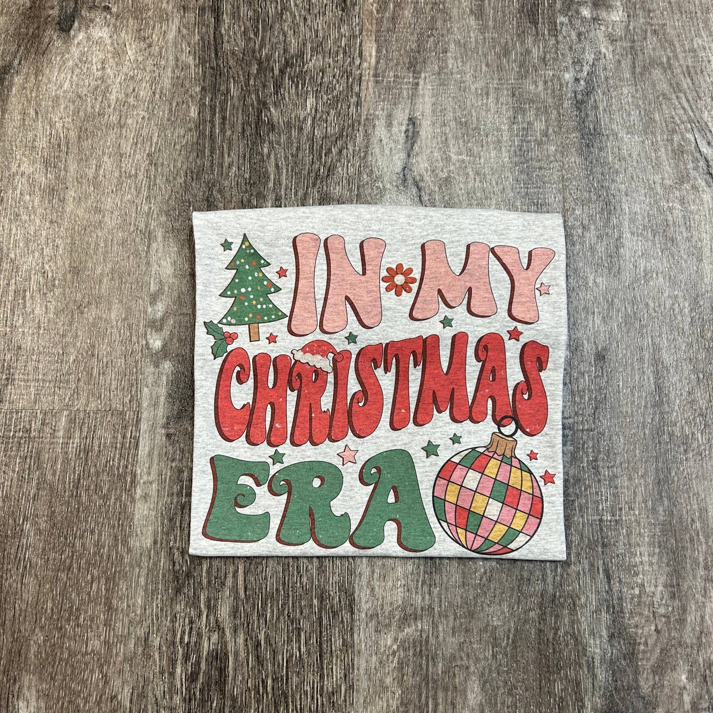 In My Christmas Era Disco Ball Ornament On Ash Gray Tee