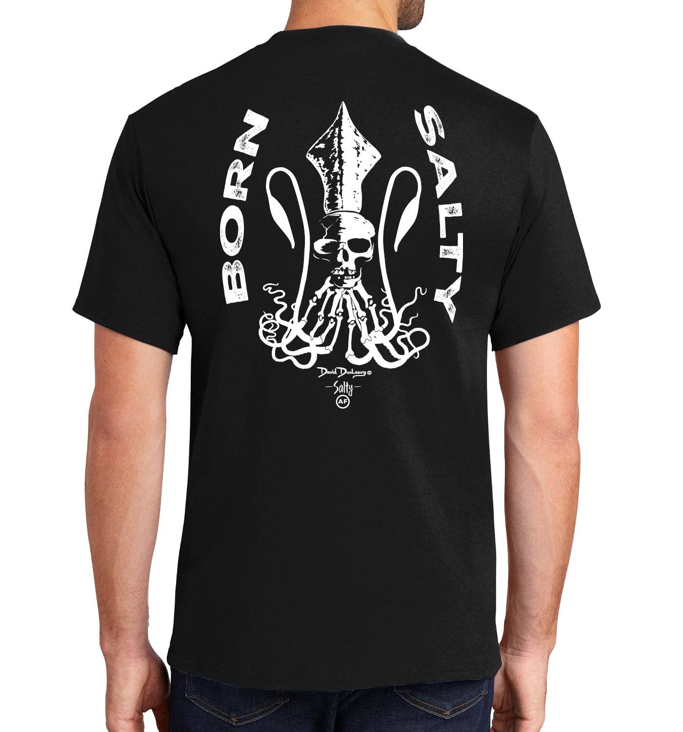 Men's Born Salty Skull Kraken Short Sleeve Black Cotton T-Shirt