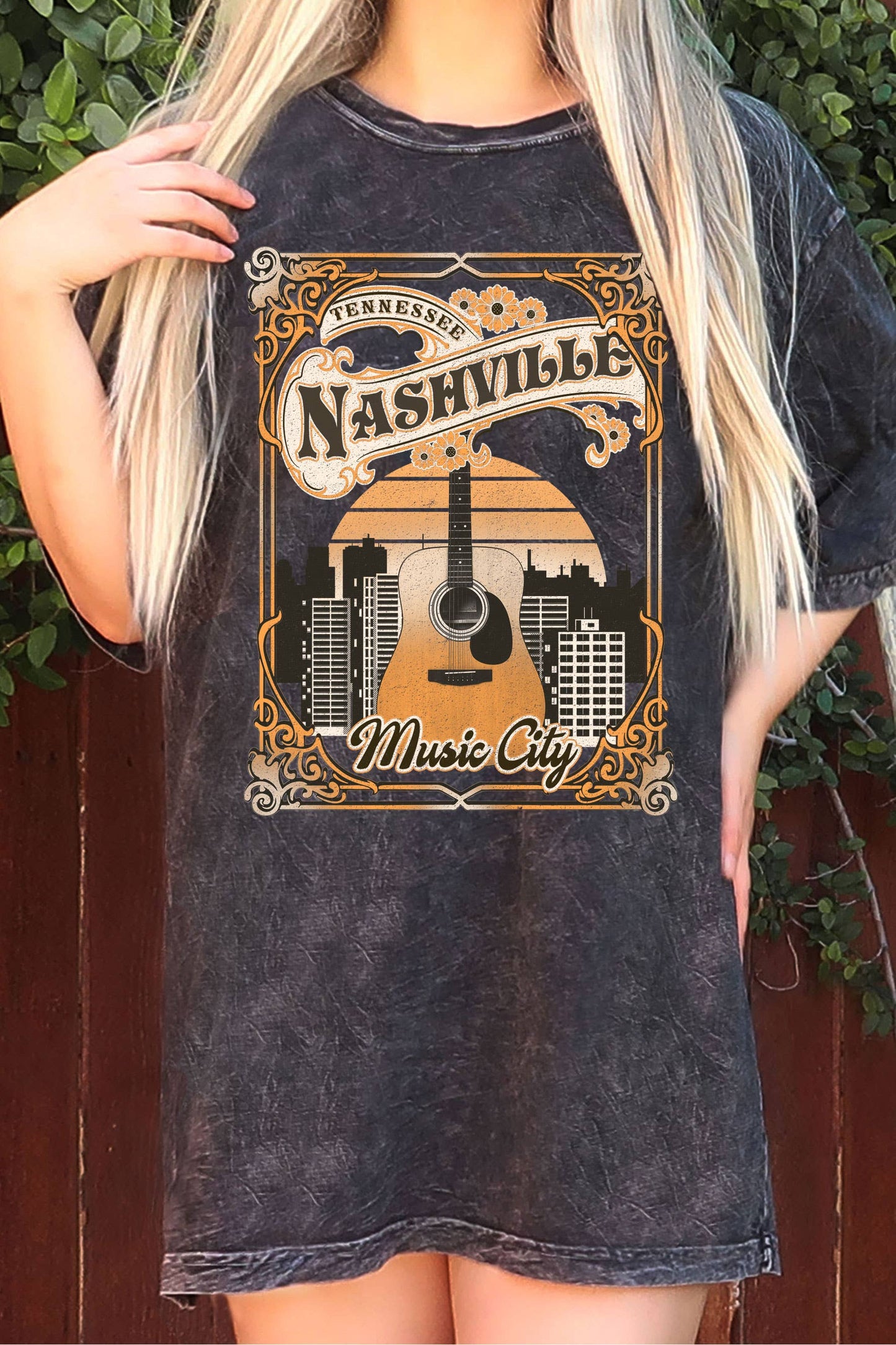 Nashville Music City Oversize Mineral Graphic Tshirt