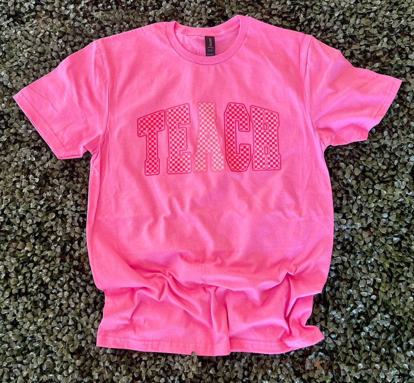 Teach Checkered Valentines Tee On Gildan Softstyle Azalea