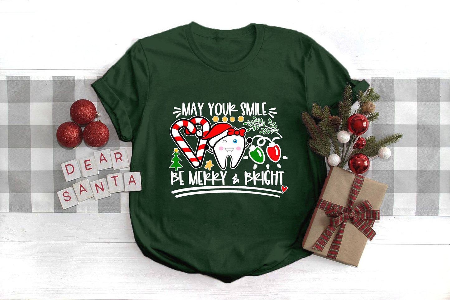 May Your Smile Be Merry Bright Christmas Dental T-Shirt Gift