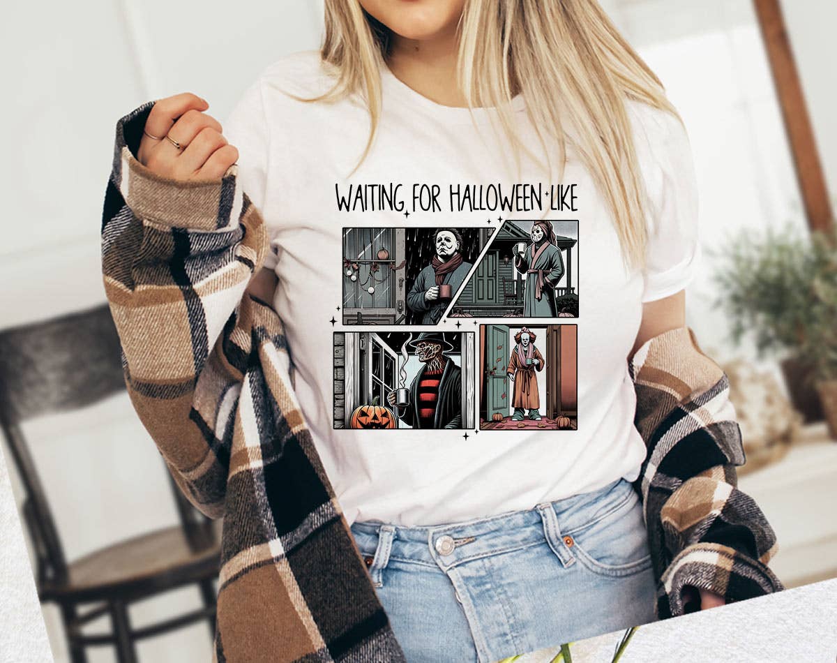 Waiting For Halloween Like - Horror Movies Graphic Tee Shirt