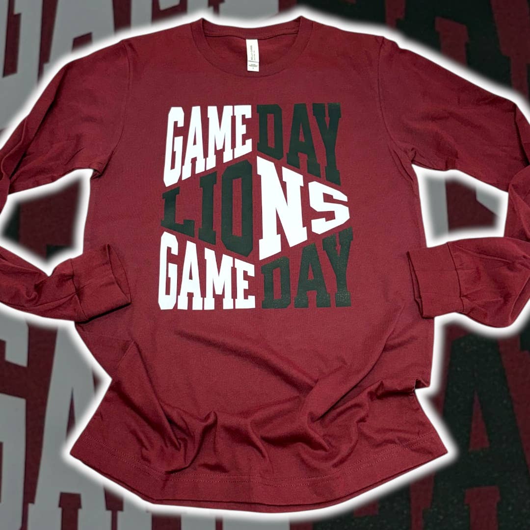 Game Day Lions Maroon Long Sleeve T-Shirt