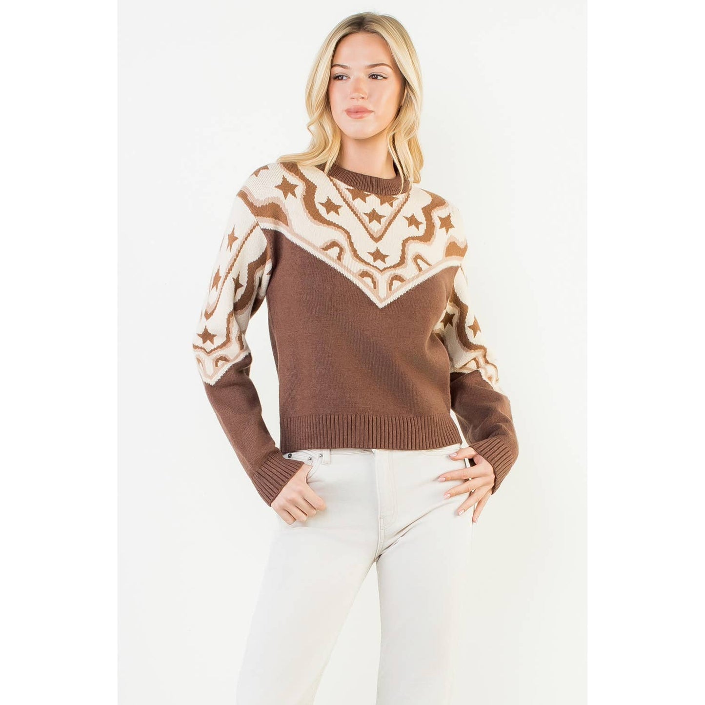 Long Sleeve Patterned Detail Sweater