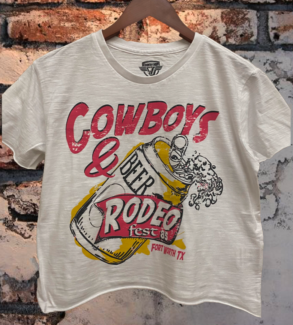 Cowboys and Beer Fort Worth Rodeo Fest 1988 Vintage Regular Cropped T Shirt