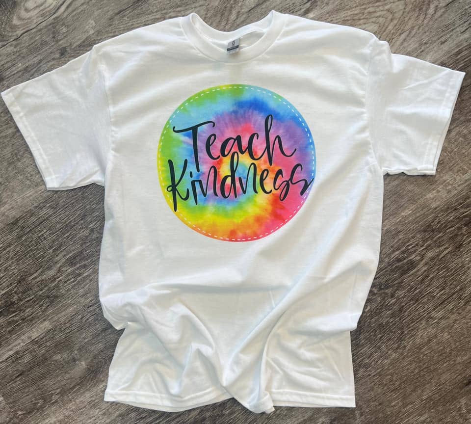 Teach Kindness Tie Dye Circle On White Tee