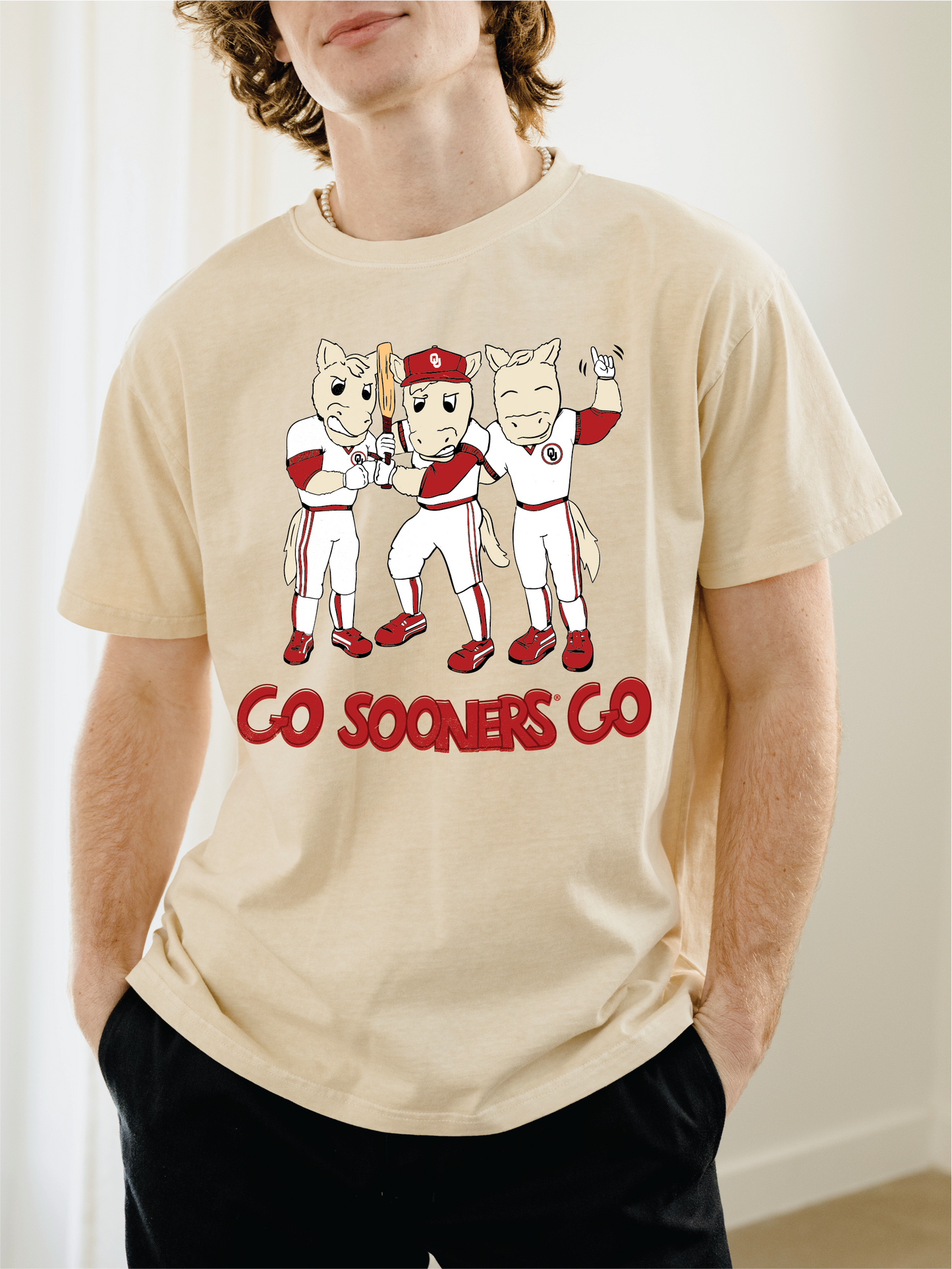 Ou Oklahoma Sooners Baseball Fighters Off White Thrifted Tee