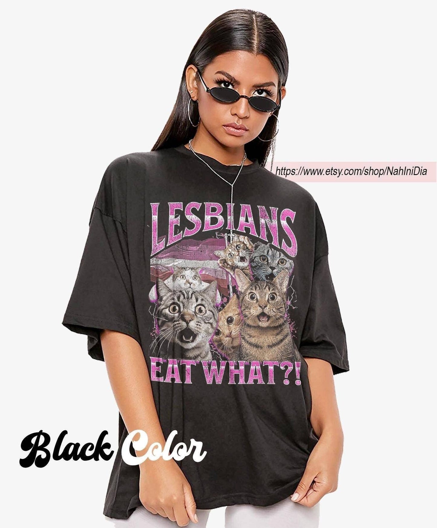 Vintage Lesbians Eat What! Funny Offensive Cat Bootleg Shirt