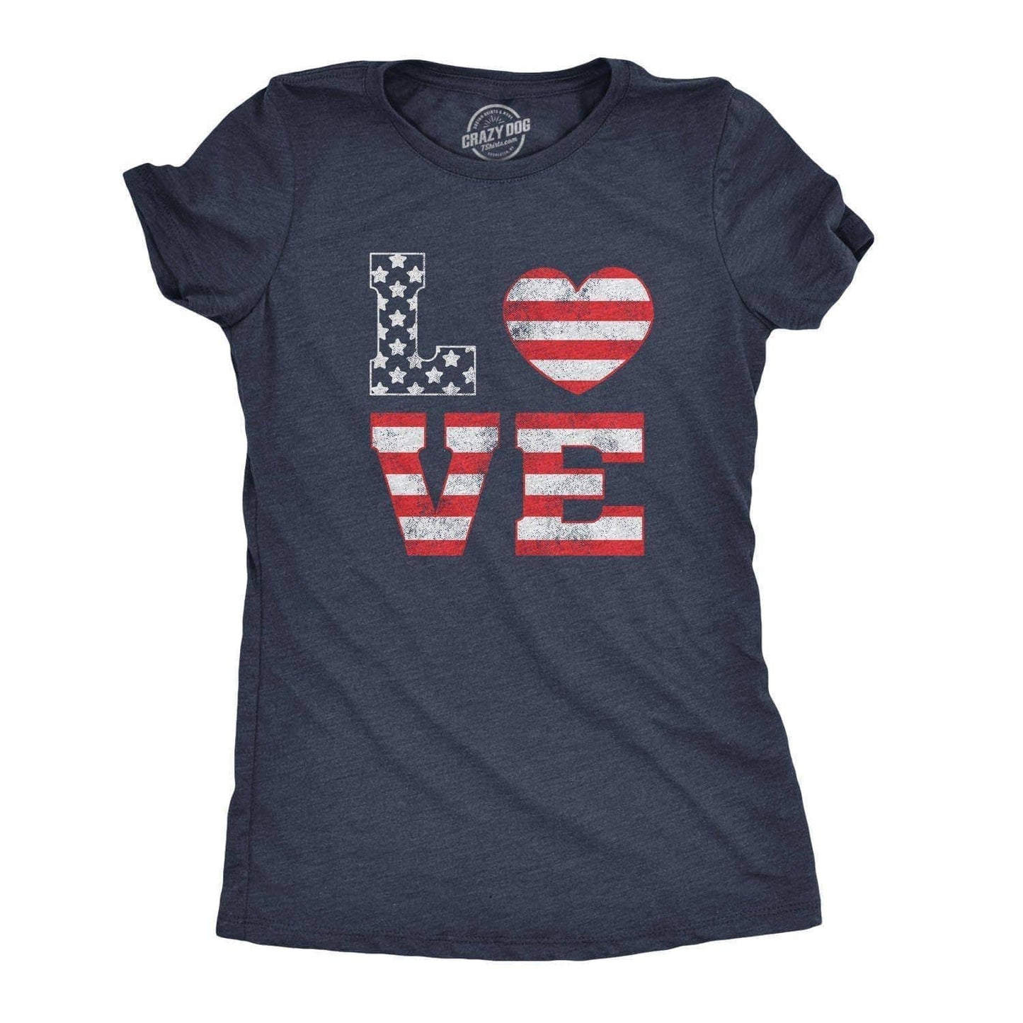 Love American Flag Women's Tshirt Fourth of July Graphic Tee