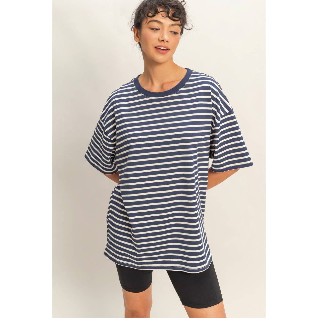 Striped Short Sleeve Oversized Cotton Tee