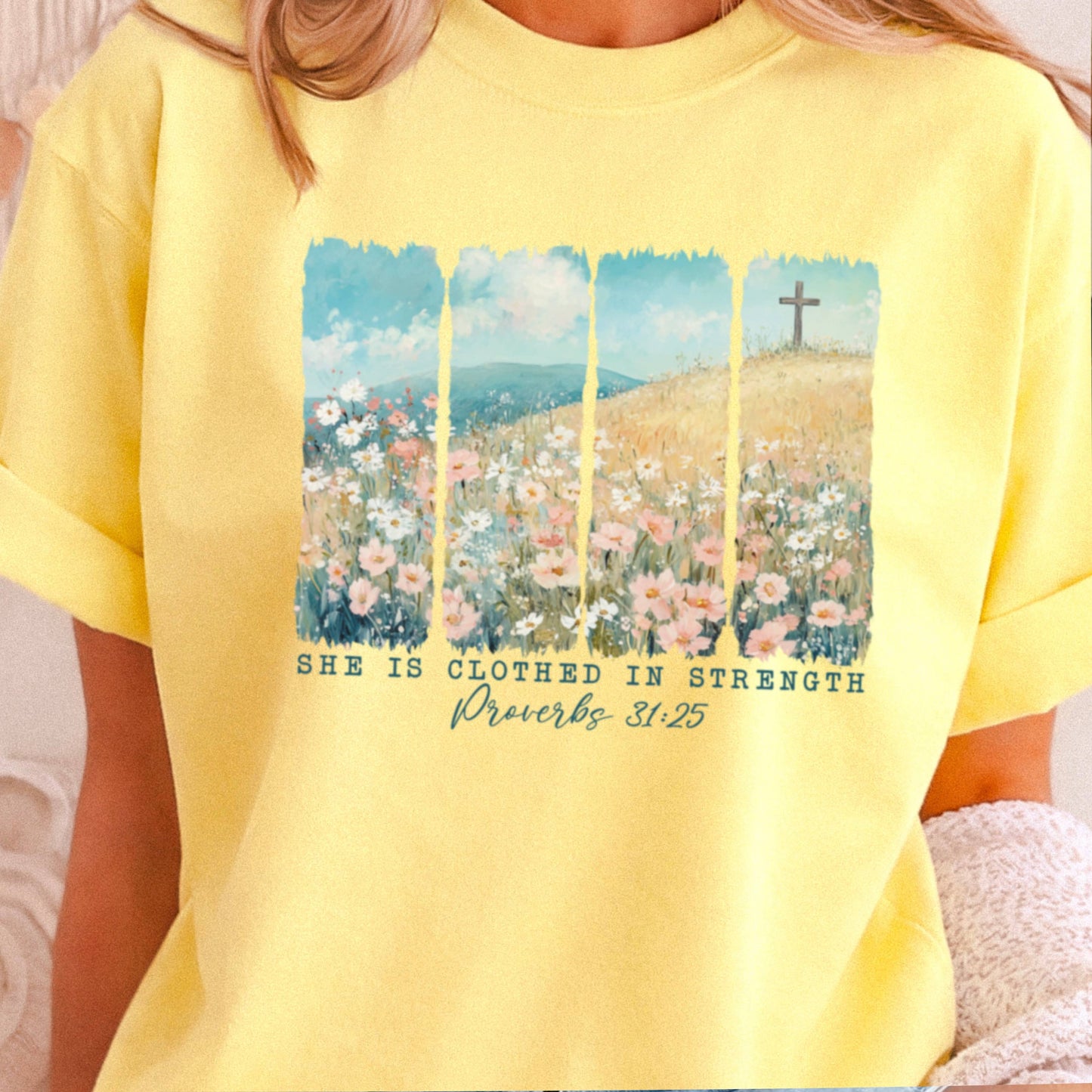 She Is Clothed Psalms 31 Christian Graphic T-Shirt | Gildan