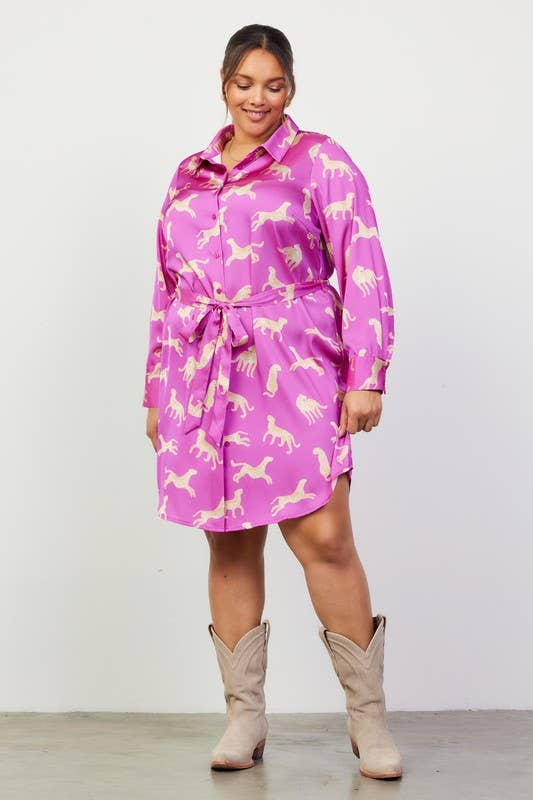Plus Size Animal Print Button Down Shirt Dress