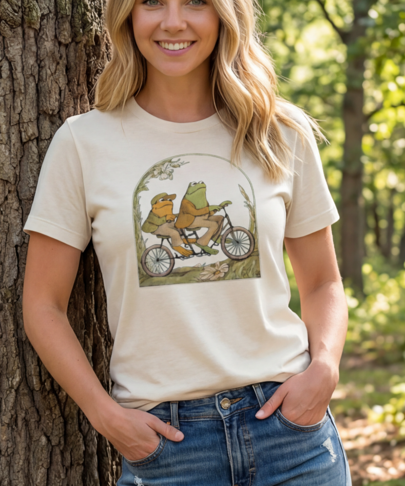 Frog and Toad Bicycle Tshirt Multi Color Print