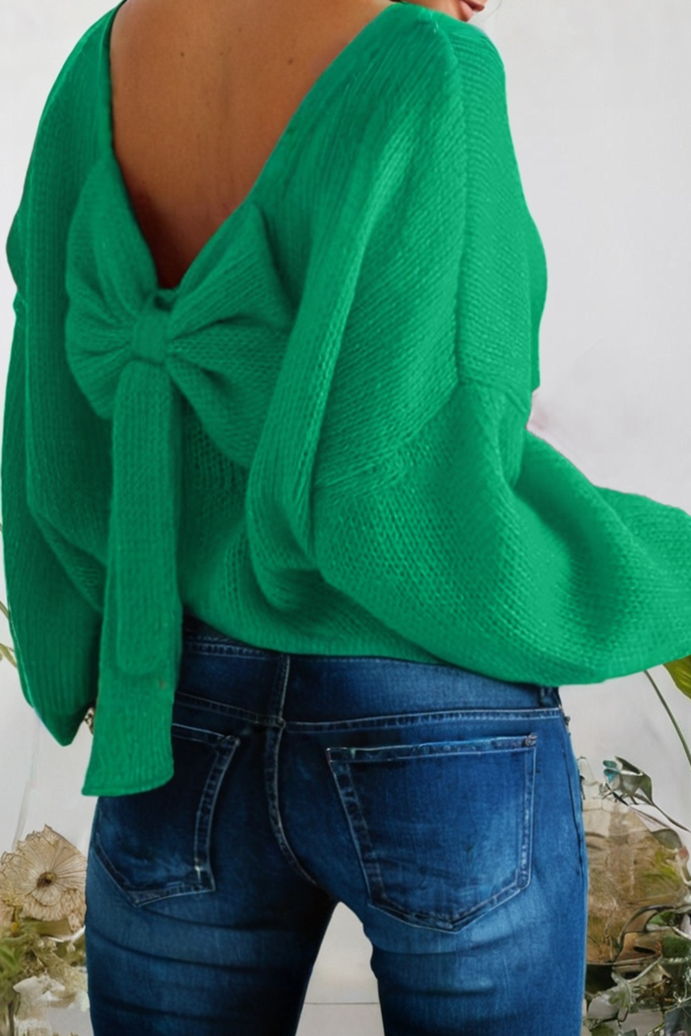 Love Backless Bubble Sleeve Back Bow Sweater (S-Xl)