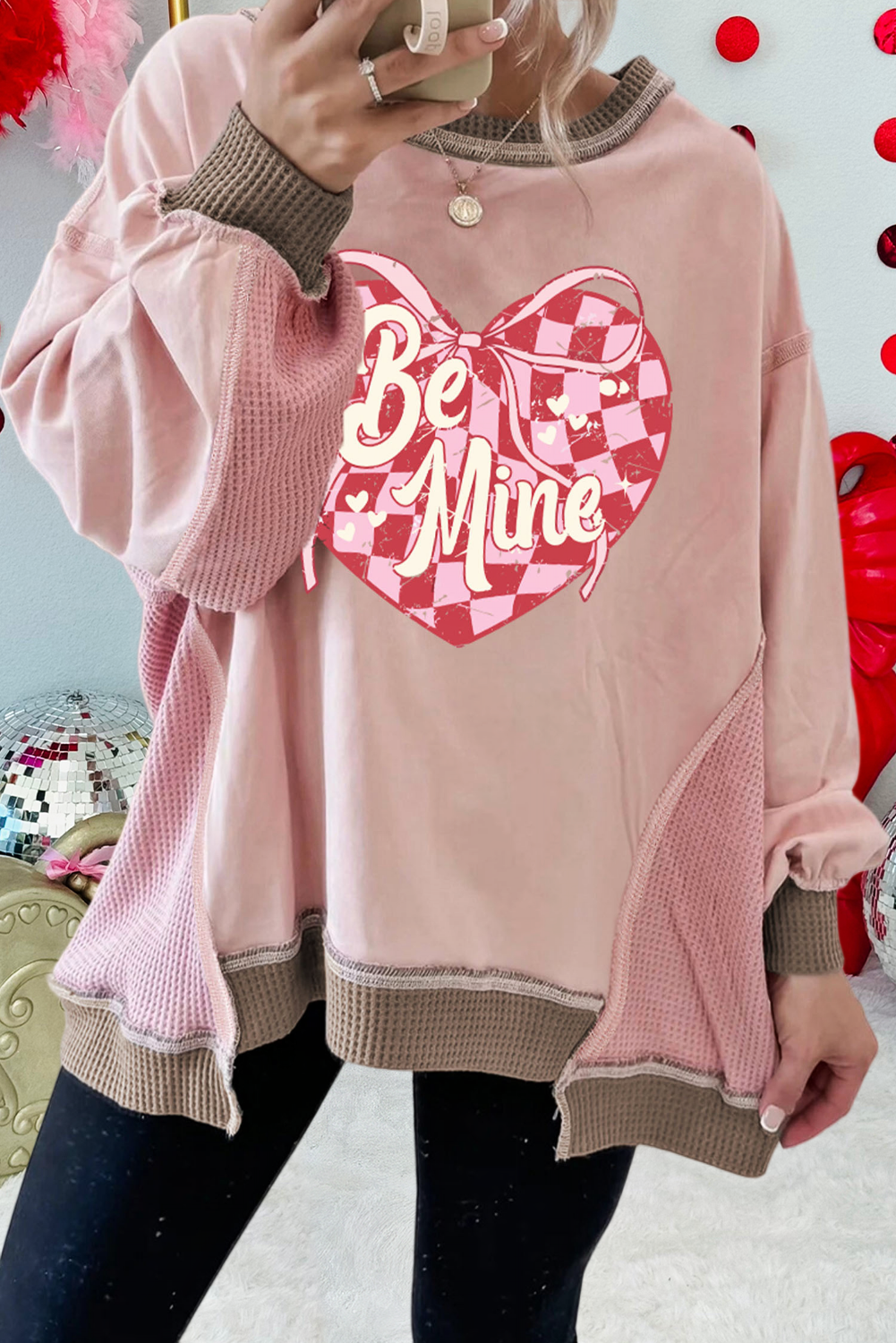 Be Mine Cracking Checkered Heart Print Sweatshirt (S-Xl)