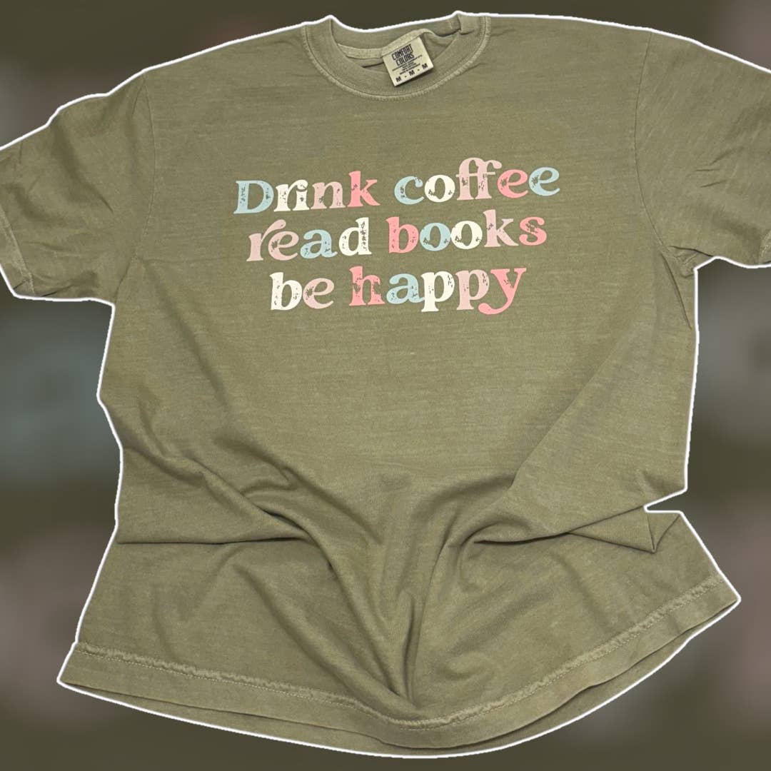 Coffee, Books, Be Happy Khaki Comfort Colors T-Shirt