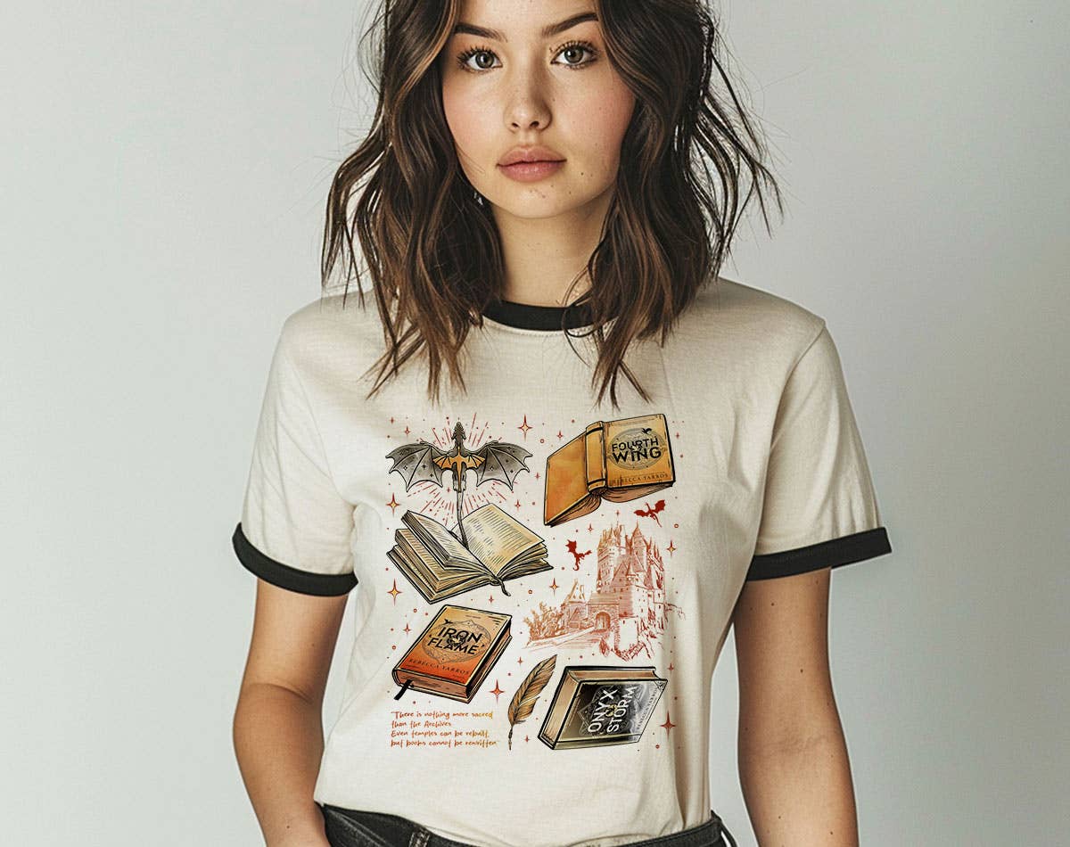 Fourth Wing Inspired Collage - Book Novel Ringer Shirt