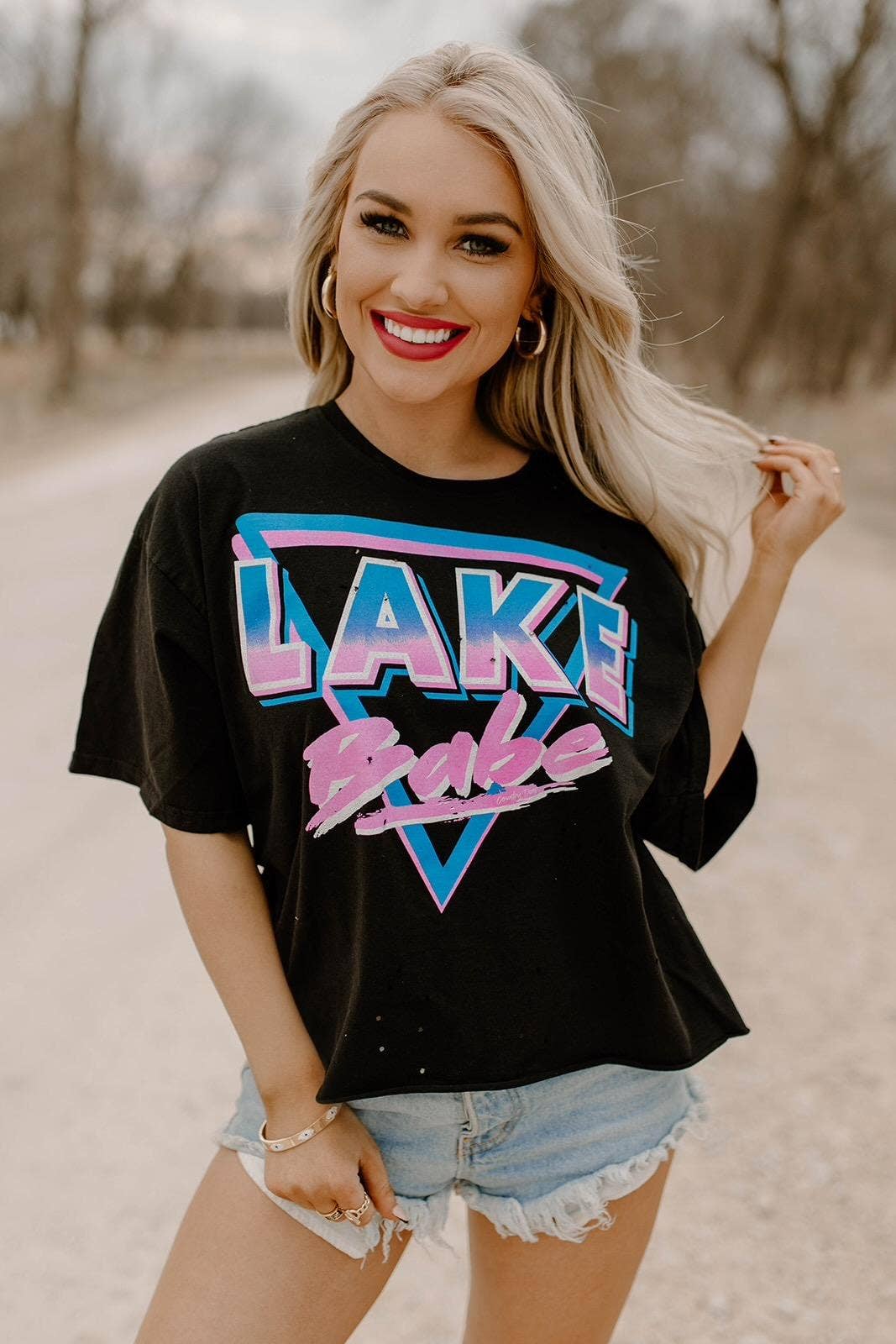 Lake Babe Oversized Distressed 80's Cropped T Shirt.Jpg