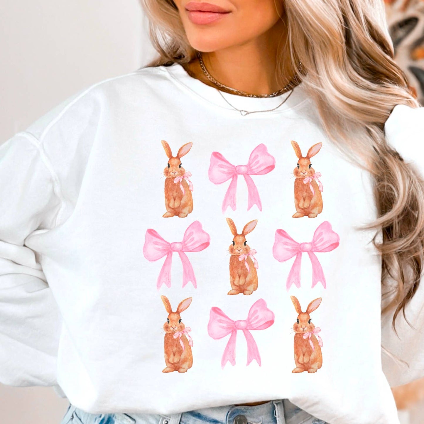 Coquette Bows and Easter Bunnies Graphic Sweatshirt