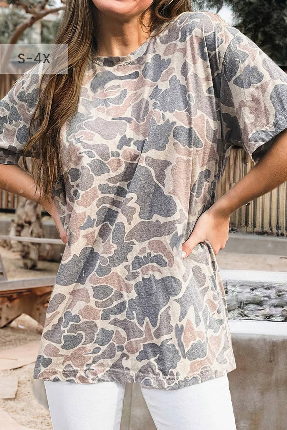 Plus Size Retro Camouflage Womens Casual T Shirt (S-4X)