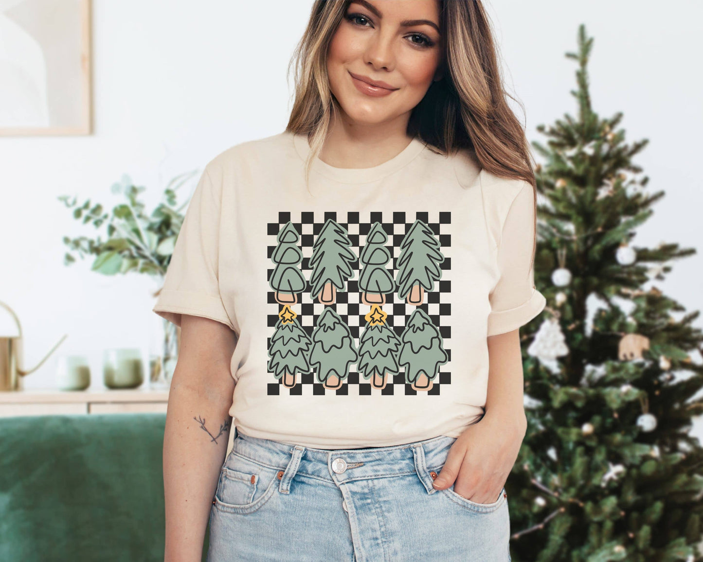 Checkered Trees Tee Holiday Graphic Tees