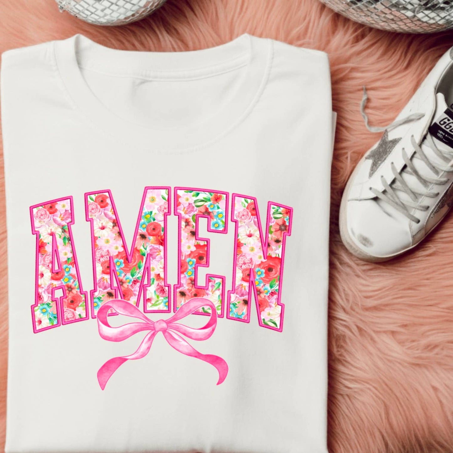 Amen Bow Screen Print Graphic Shirt | Comfort Colors