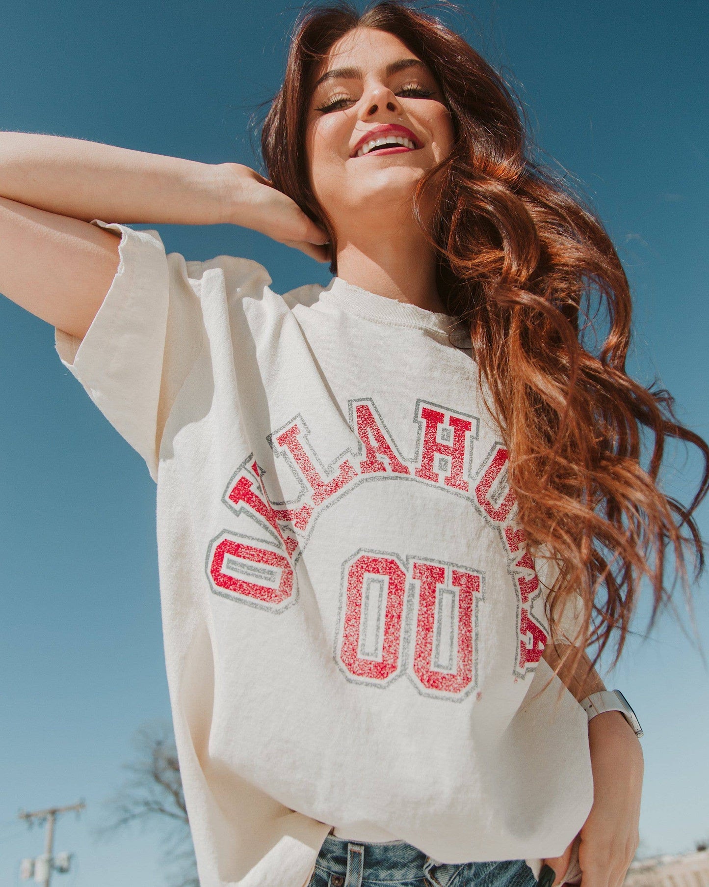 Ou Oklahoma Sooners Mega Arch Off White Thrifted Tee
