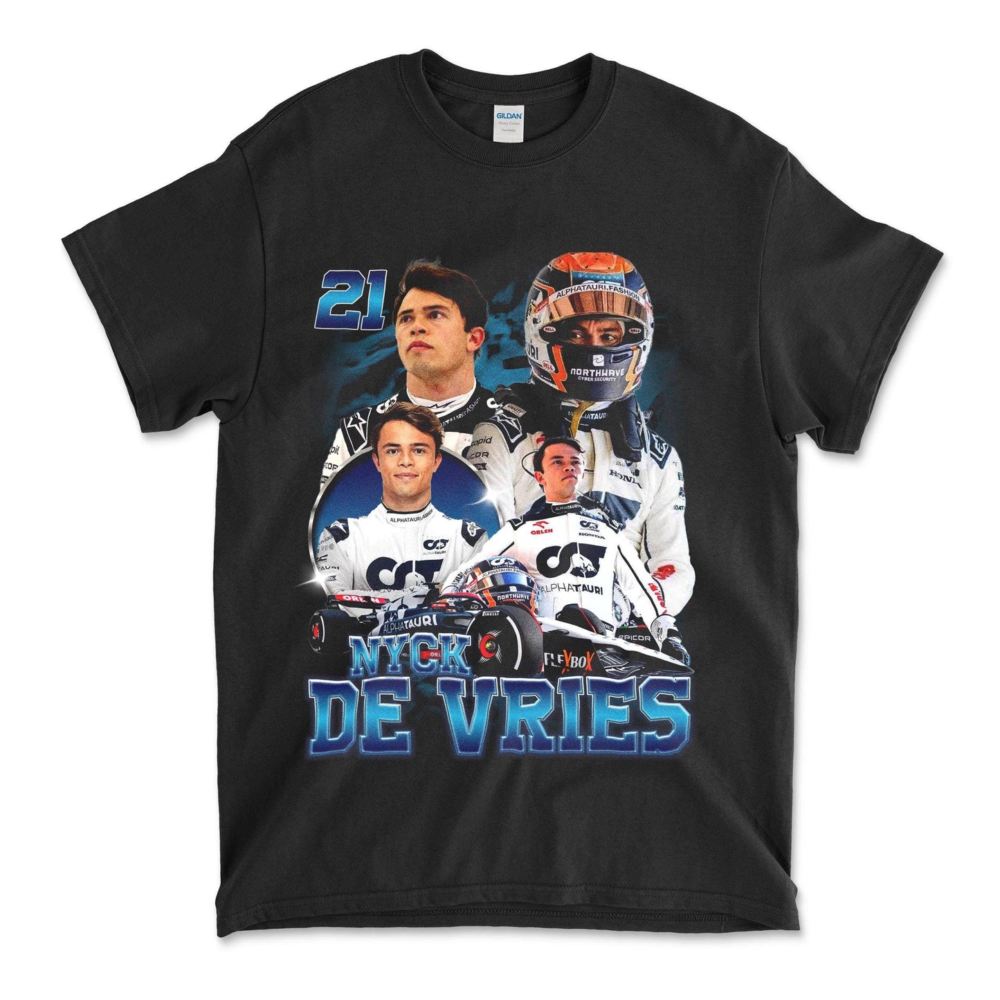 Nyck De Vries Racing Driver Collage Retro Fan T-Shirt