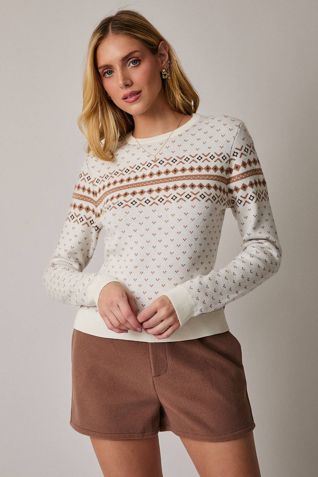 Round Neck Long Sleeve Fitted Sweater Top
