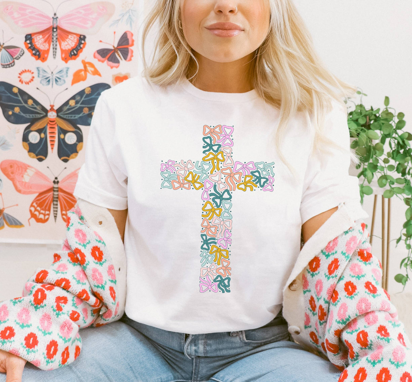 Bow Cross Religious Coquette Graphic Tee