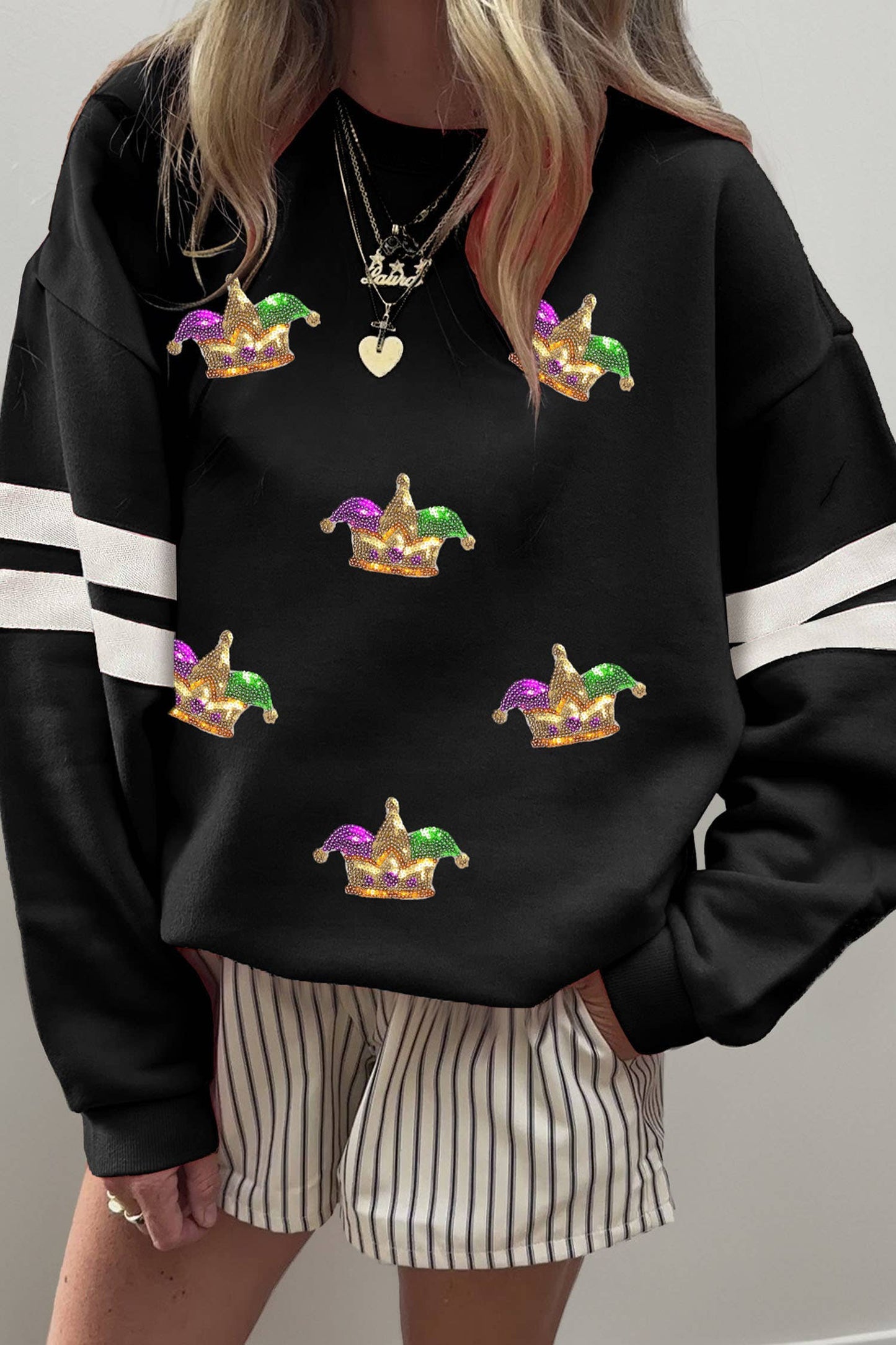 Mardi Crown Dropped Shoulder Varsity Sweatshirt (S-Xl)