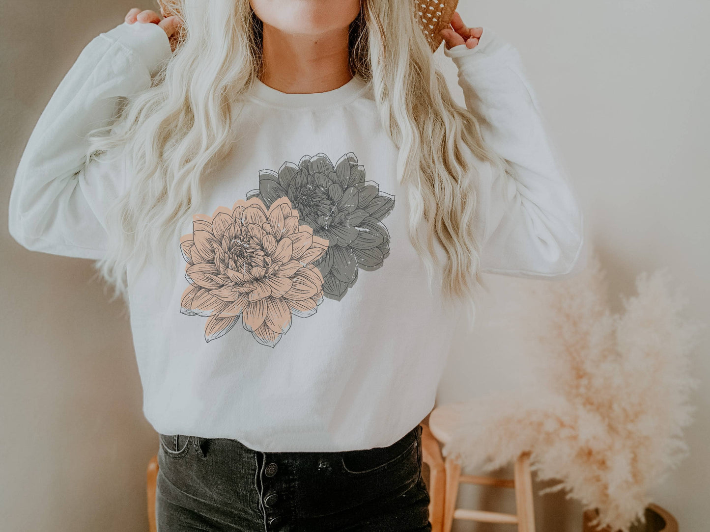 Grunge Fall Floral Crew Neck Sweatshirt | Fall