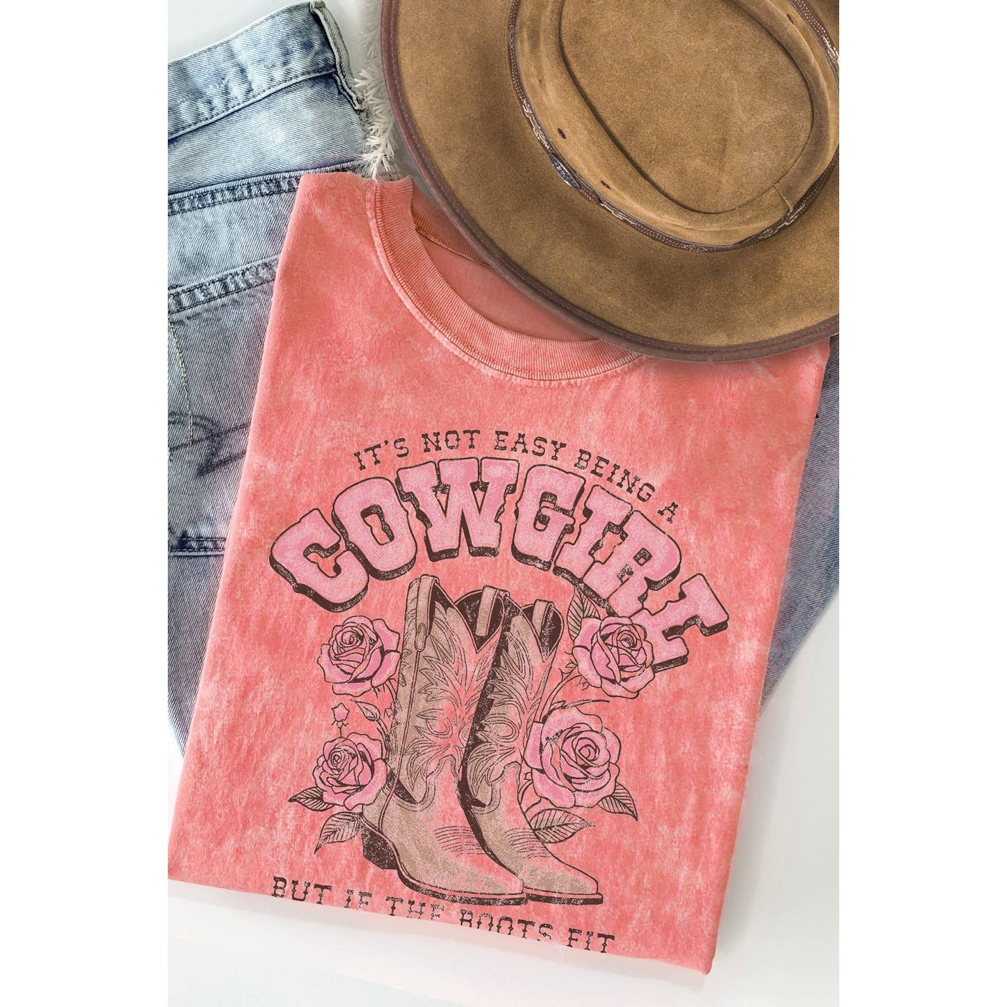 It Is Not Easy Being A Cowgirl Mineral Washed T Shirt