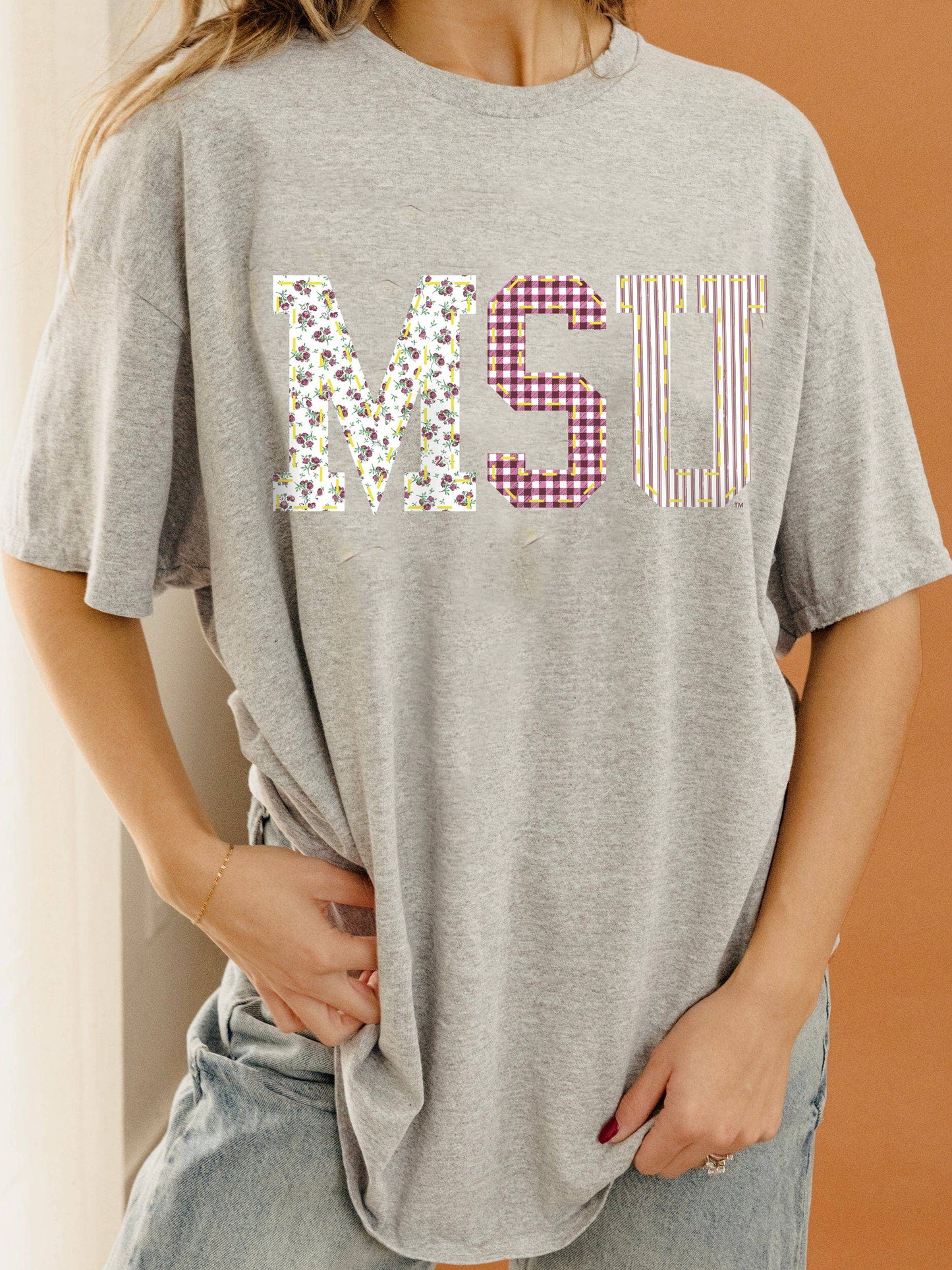 Mississippi State Bulldogs Quilted Puff Ink Gry Thrifted Tee