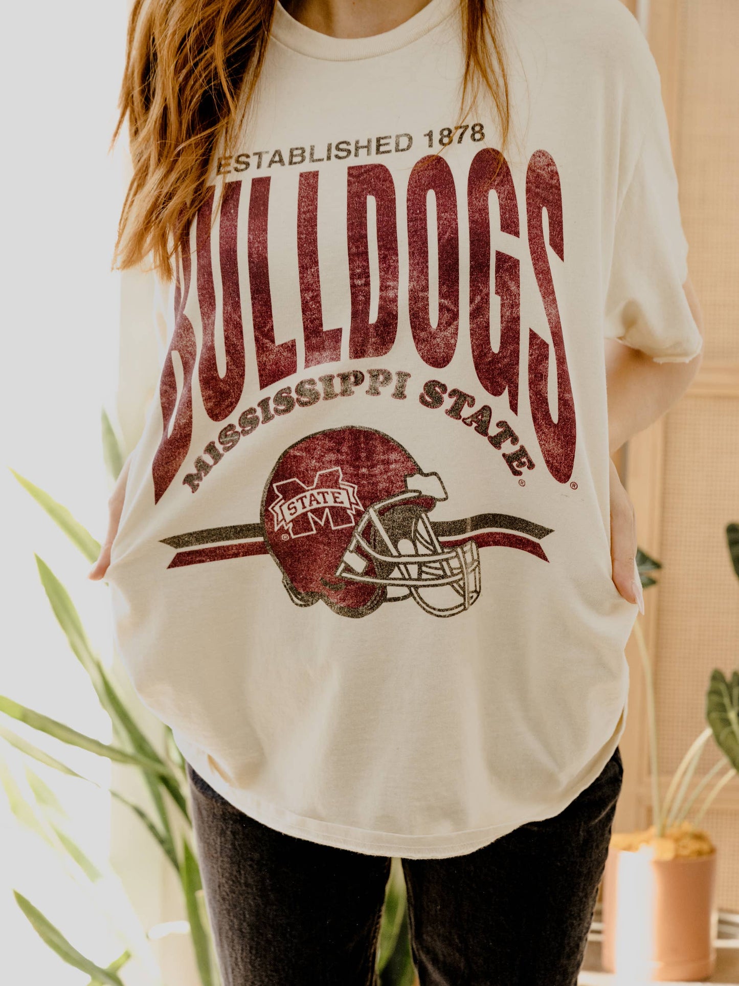 Mississippi State Established Helmet Off White Thrifted Tee