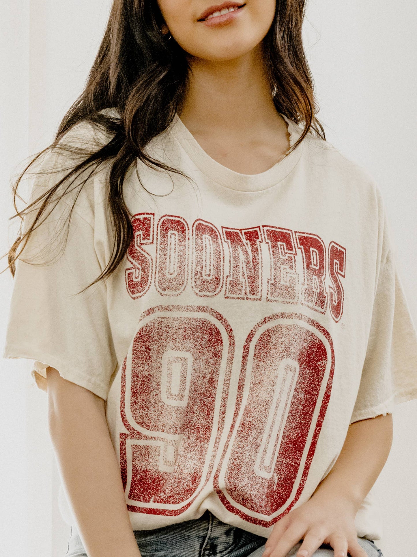 Ou Sooners Player Off White Thrifted Tee