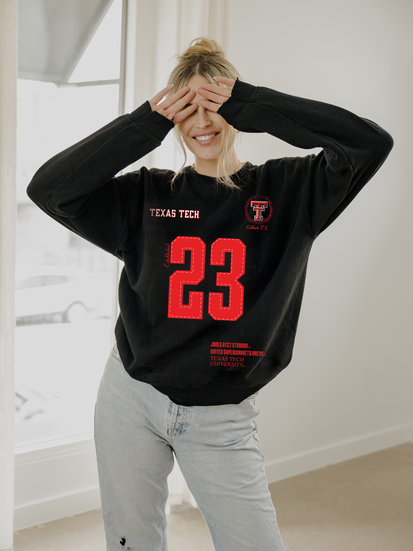 Texas Tech Red Raiders Crest Stamp Blk Thrifted Sweatshirt