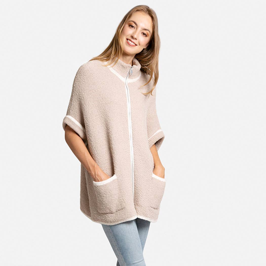 Solid Zipper Jacket with Outlined Edges