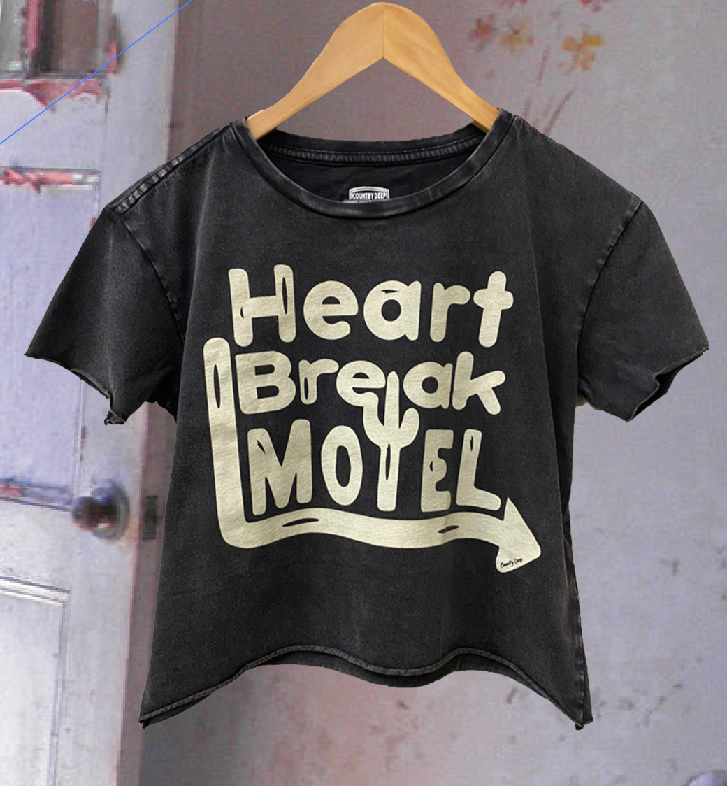 Heartbreak Motel Baby Doll Cropped Acid Wash T-Shirt