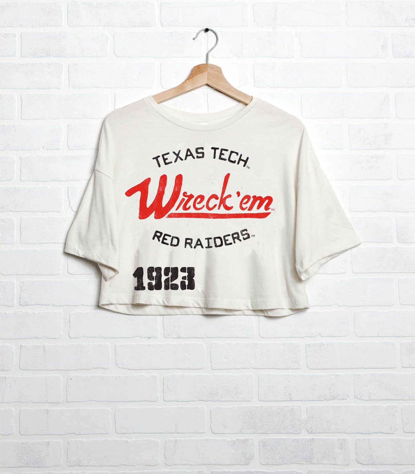 Texas Tech Red Raiders Stencil Off White Cropped Tee