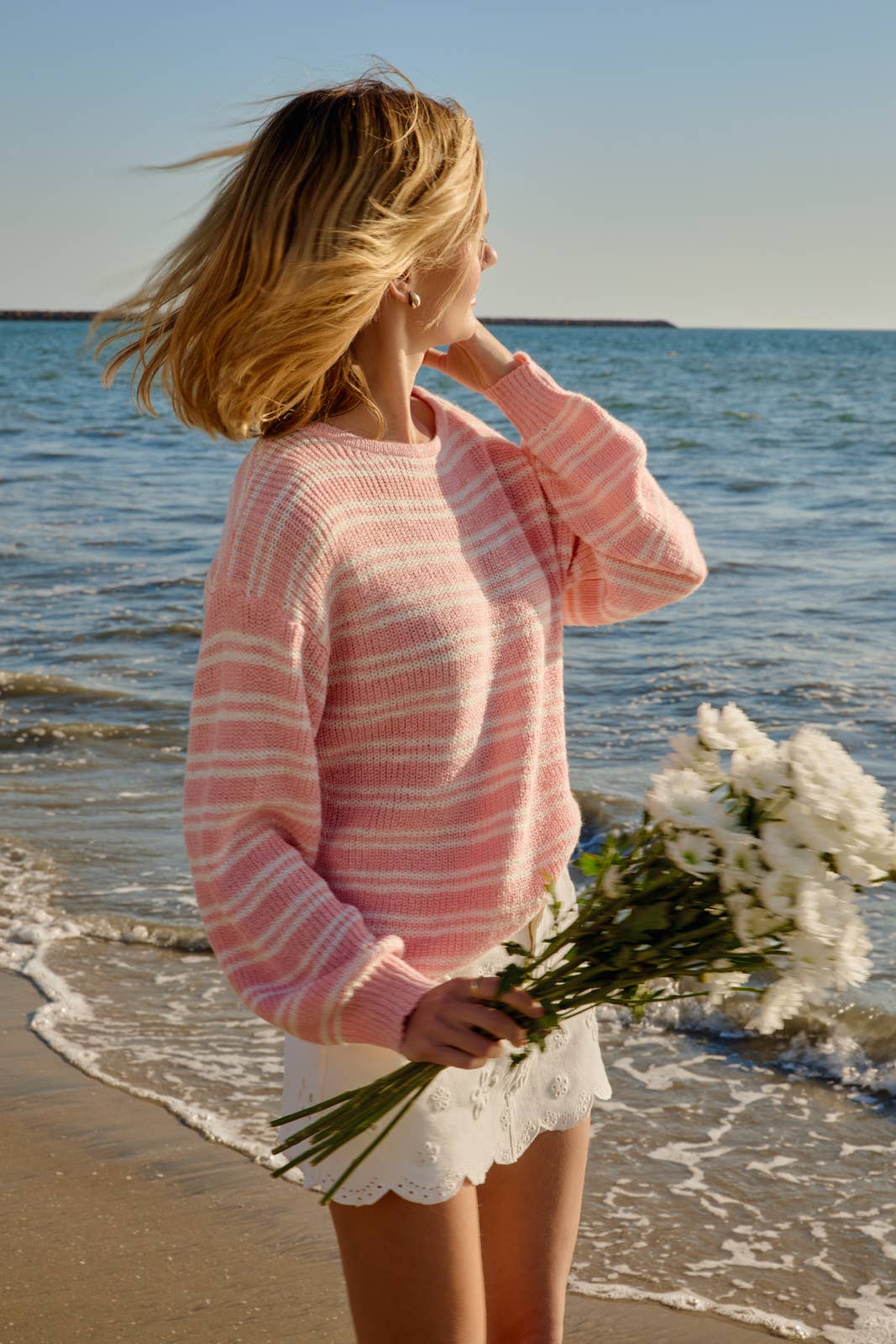 Boat Neck Long Sleeve Stripe Sweater
