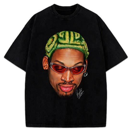 Dennis Rodman Zig Zag Green Hair 90's Vintage Design Tee